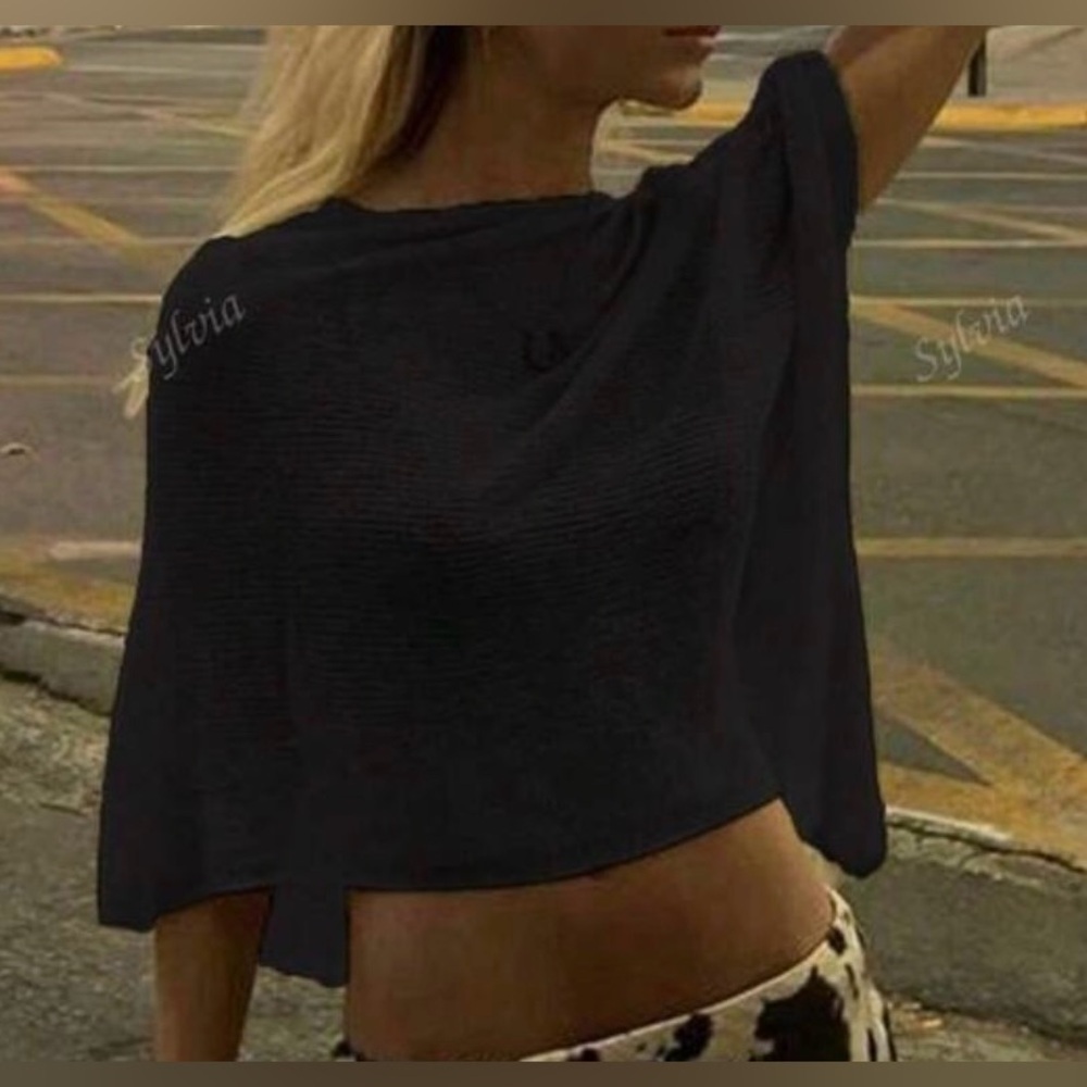 Black Asymmetrical shrug with Knit Fabric - Picture 3 of 7